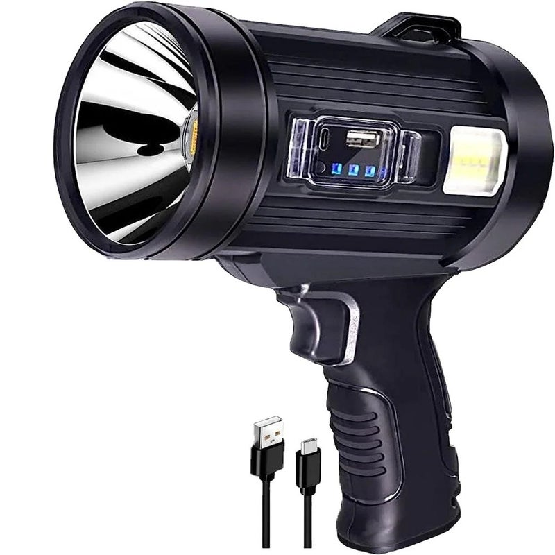 Bluejw Rechargeable LED Handheld Flashlight, Long Distance Searchlight, Solar Panel & USB Power, Outdoor Spotlight - Image 2